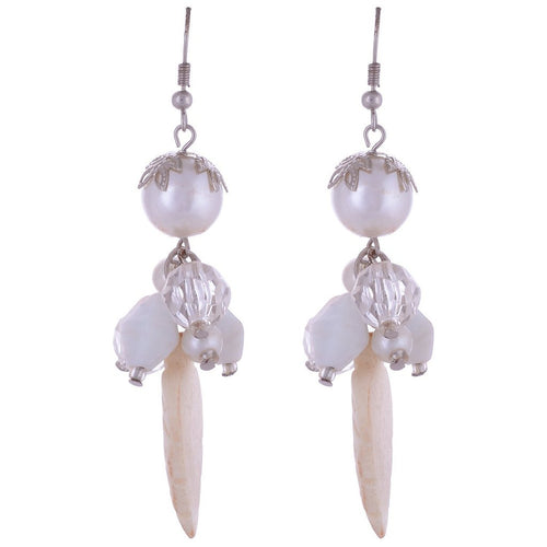 Crystals And White Ceramic Leaf Hanging Earring For Women