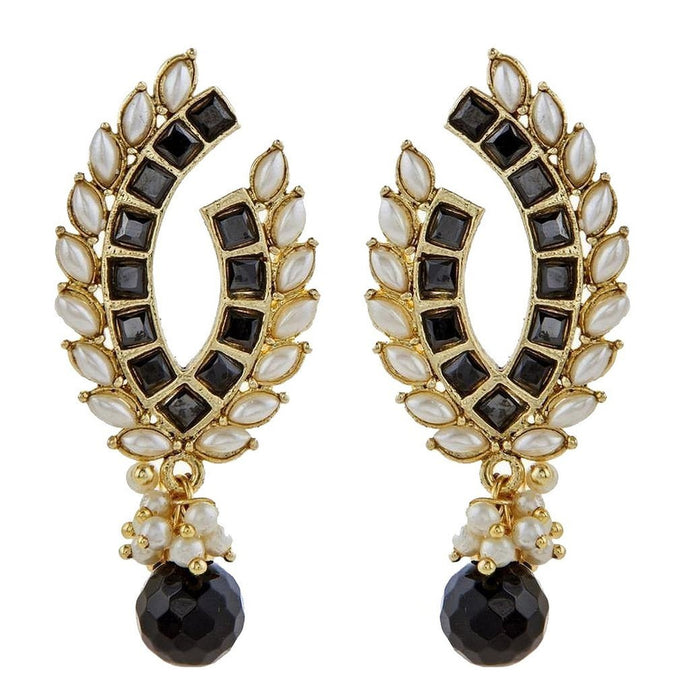 Black Baguette Pearl Gold Plated Traditional Designer Earring For Women