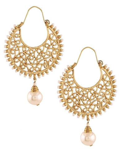 Classic Gold Plated Filigree Pearl Chaand Bali Earring For Women