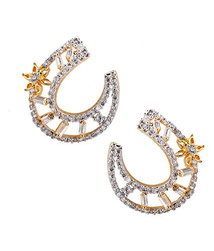 Crescent Flower American Diamond Baguette Earring For Women