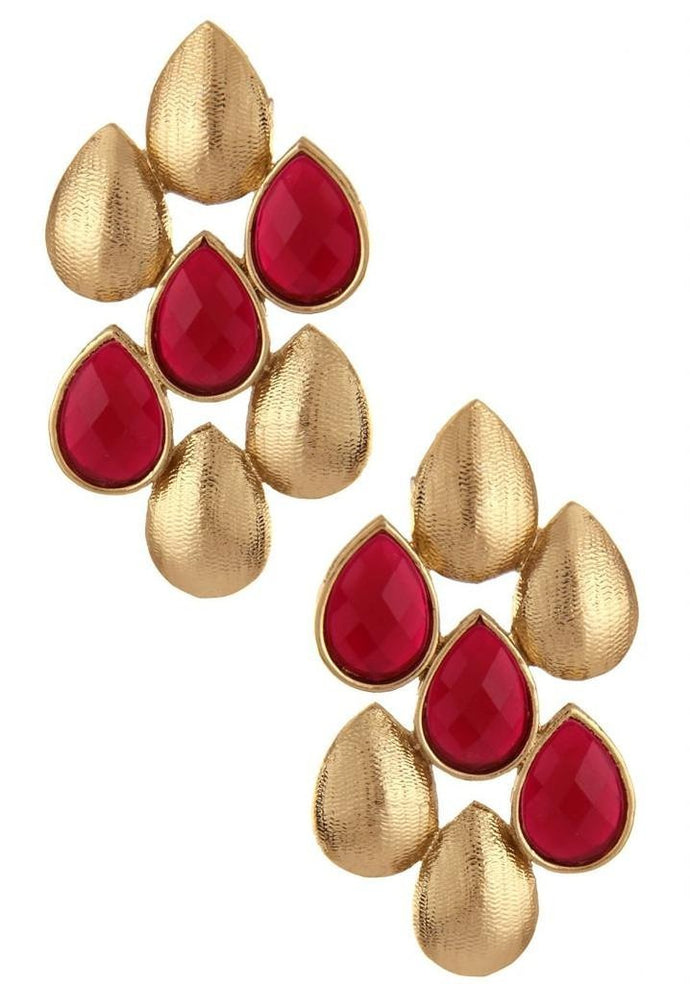 Antique Matte Gold Plated Ruby Red Drop Designer Earring For Women