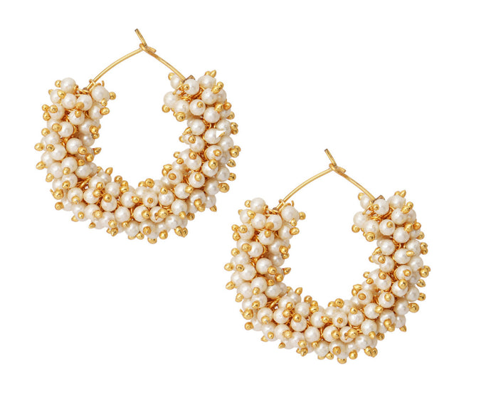 22K Gold Plated Clustered Pearl Bali Earring For Women