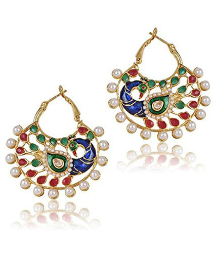 18K Gold Plated Peacock Meenakari Earring For Women