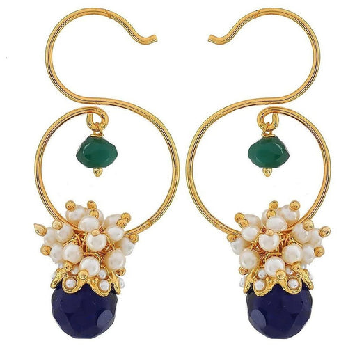 18K Gold Plated Blue Green Pearl Dangling Earrings For Women