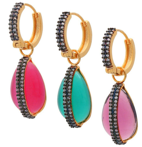 3 In 1 Inter Changeable Pink Purple Green American Diamond Dangling Earring For Women