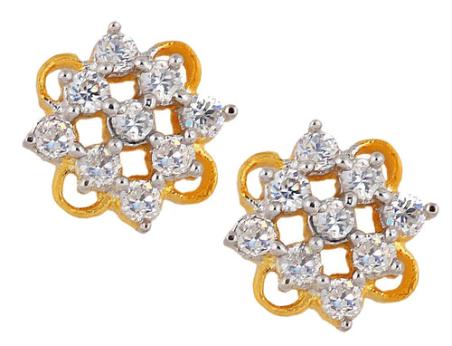 Daily Wear Cute Flower 18K Gold Plated American Diamond Stud Earring For Women