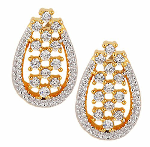 Daily Wear Cute Flower 18K Gold Plated American Diamond Stud Earring For Women