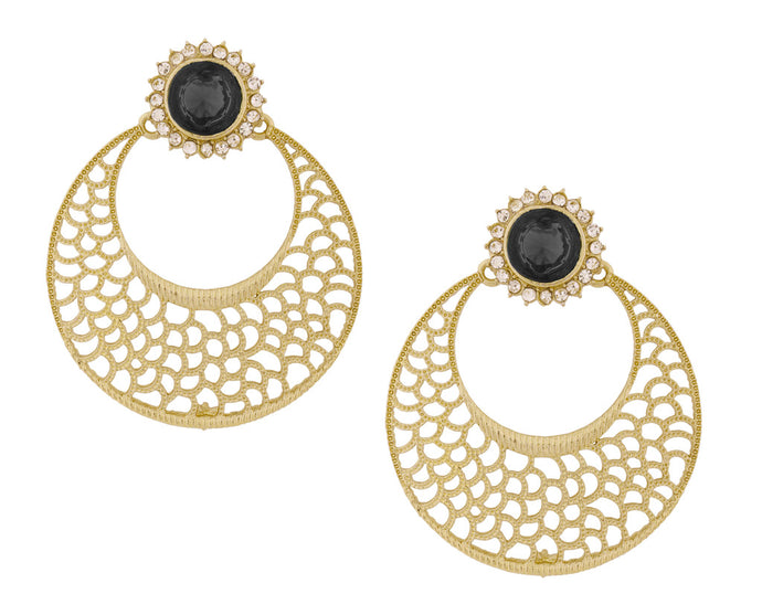 Chaand Bali Filigree Antique Rhodium Plated Black Earring For Women