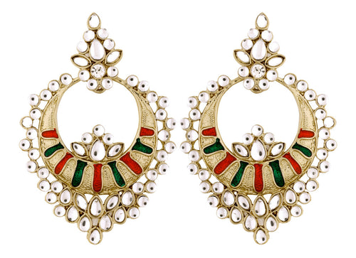 Chaand Bali Kundan Red Green Meenakari Earring For Women