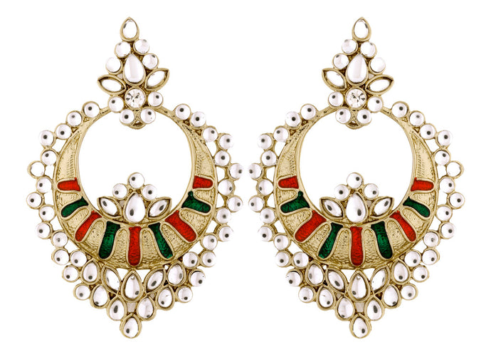 Chaand Bali Kundan Red Green Meenakari Earring For Women