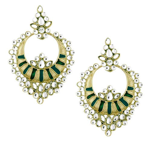 Chaand Bali Kundan Green Meenakari Earring For Women