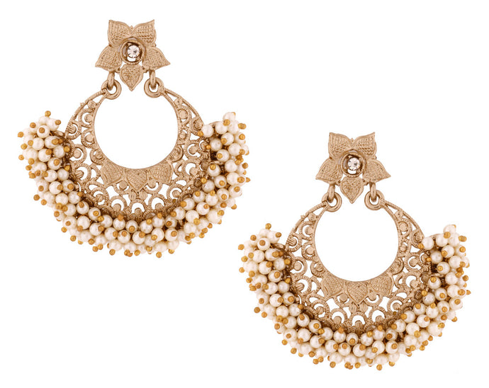 Bollywood Antique Gold Plated Pearl Chaand Bali Jhumki Earring For Women