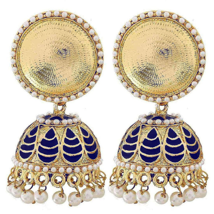 Antique Meenakari Gold Plated Dark Blue Jhumki Earring For Women