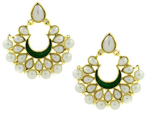 Chaand Bali Green Enamel Meenakari Gold Plated Pearl Jhumki Earring For Women