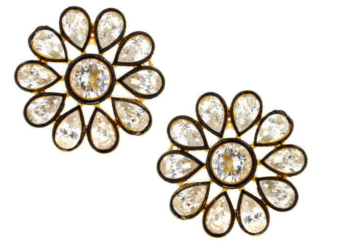 7 Stone Flower Kundan Polki American Diamond Gold Plated Stud Earring For Women