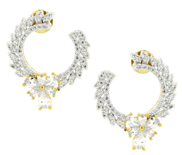 Chaand Flower American Diamond CZ Gold Rhodium Plated Festive Earring For Women