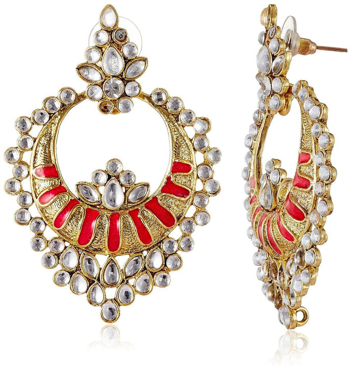 Chaand Bali Kundan Red Meenakari Earring For Women