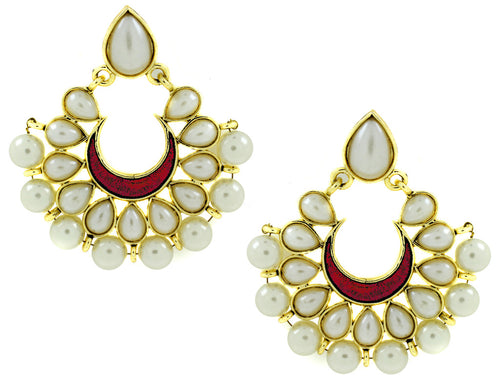 Chaand Bali Maroon Enamel Meenakari Gold Plated Pearl Jhumki Earring For Women