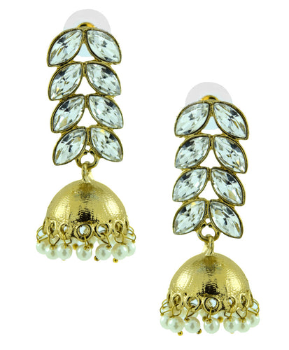 Antique Gold Plated Kundan Polki Pearl Jhumki Earring For Women