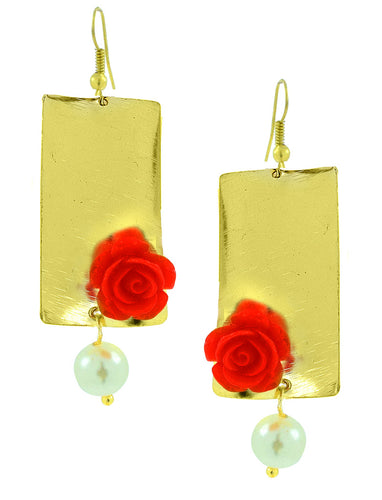 Daily Dangling Gold Plated Rose Pearl Earring For Women
