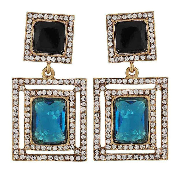 Black & Blue Stone American Diamond Cocktail Square Earring For Women