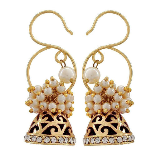 Black Meenakari Gold Plated Pearl Jhumki Earring For Women