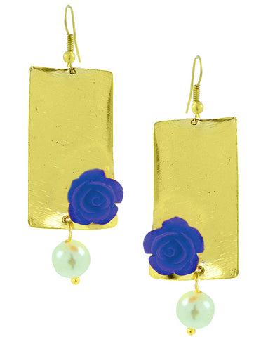 Daily Dangling Gold Plated Neon Blue Pearl Earring For Women