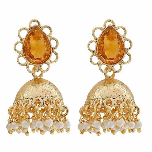 Cute18K Gold Plated Golden Stone Jhumki Earring For Women