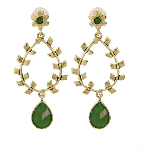 18K Gold Plated Filigree Green Stone Dangling Earring For Women