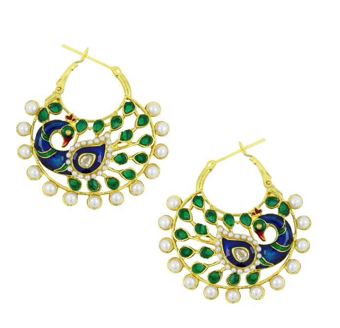 18K Gold Plated Peacock Green Meenakari Enamel Earring For Women