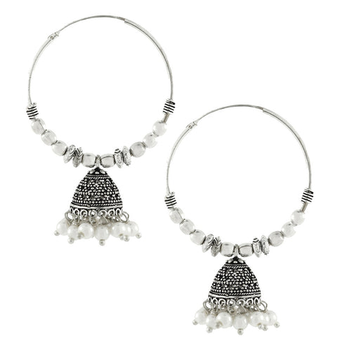 Antique Oxidized German Silver Large Bali Earring For Women