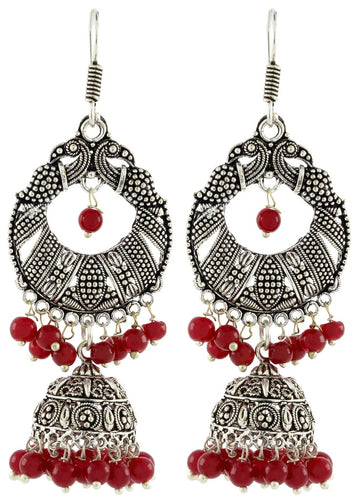 Bali Antique Red Oxidized German Silver Jhumki Earring For Women