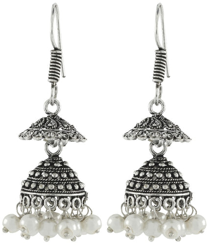 Antique Oxidized German Silver Pearl Double Jhumki Earring For Women