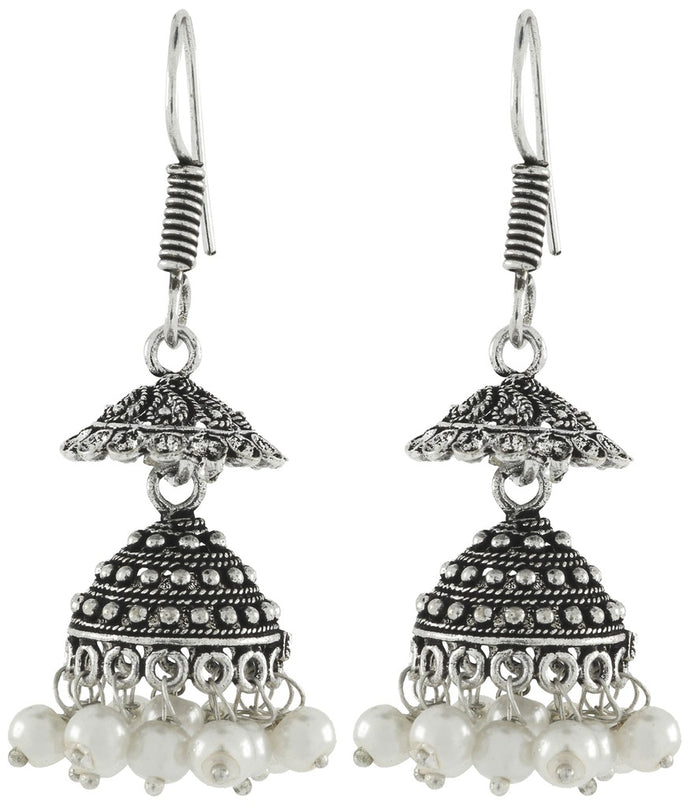 Antique Oxidized German Silver Pearl Double Jhumki Earring For Women