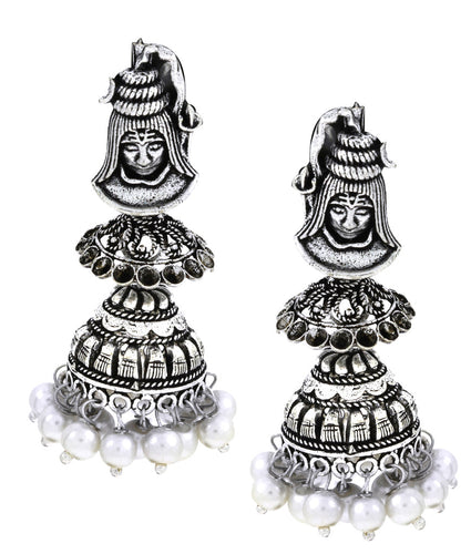 Antique Oxidized German Silver Pearl White Double Jhumki Earring For Women