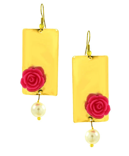 Daily Dangling Gold Plated Red Pearl Earring For Women